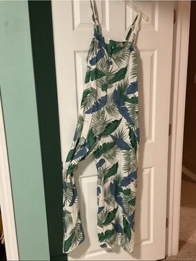 Simple Green and Blue Tropical Leaf Jumpsuit